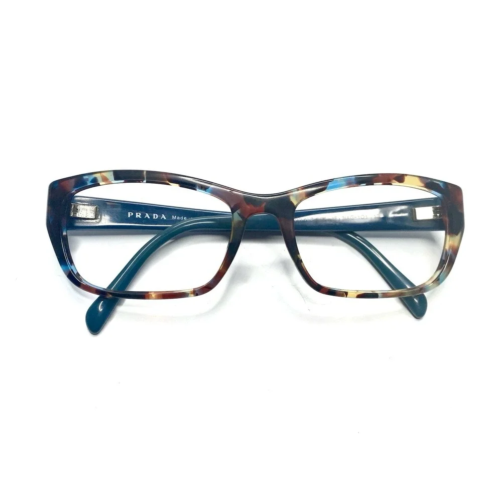 Prada Brown Blue Clear Tortoise Cat Eye Glasses Italy VPR180 NAG101 54 18 135